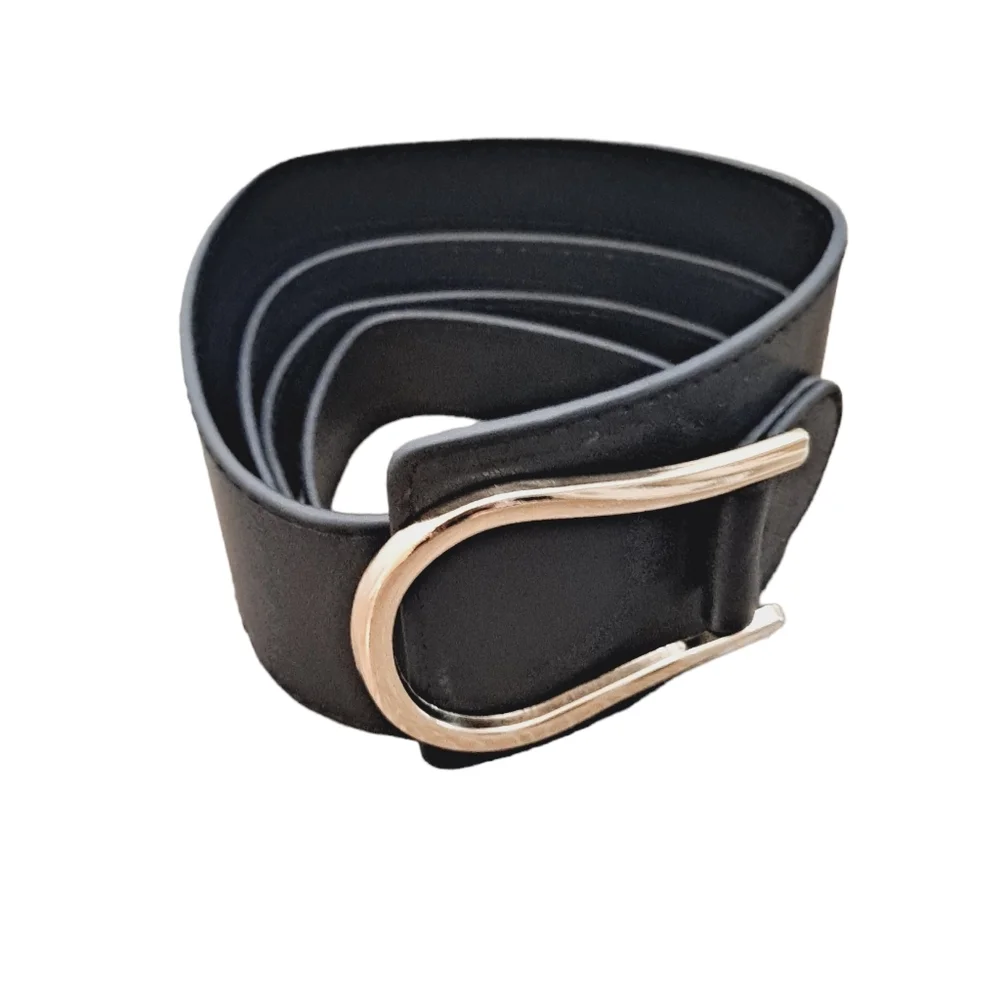 Black Faux Leather Corset Wrap Wide Waist belt Boho Asymmetrical Gold Buckle